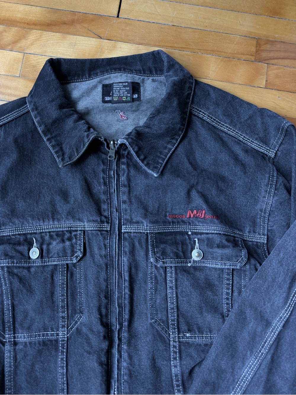Oversize Vintage Black Denim Zip-Front Jacket - Picture 3 of 4